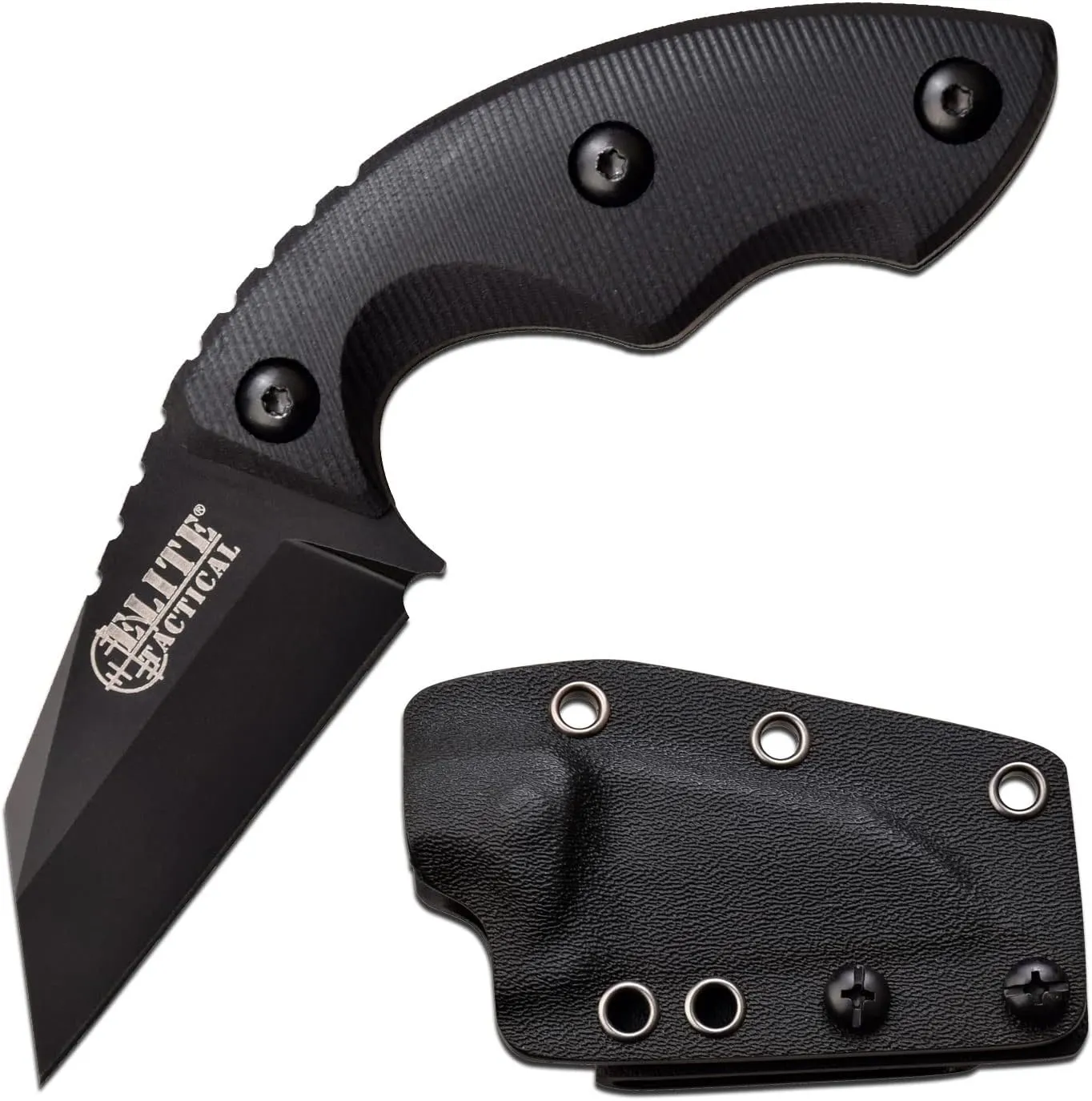 -Fixed Blade Knife - SIDEARM - Reverse Tanto Blade w/ D2 Steel and Black G10 Handle, Full Tang Construction, Kydex Sheath w/Multi-Position Clip and Chain, EDC, Tactical, ET-FIX010