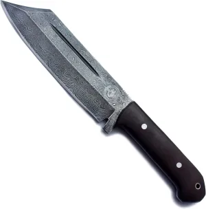 | Handmade Premium Damascus Steel Bowie Knife | Full Tang Tanto Blade | Sheep Horn Handle | Buffalo Hide Leather Sheath | Ultimate Knife for Hunting, Survival, Camping & Bushcraft | Razor-Sharp Edge |