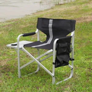 1-Piece Padded Folding Outdoor Chair with Side Table and Storage Pockets,Lightweight Oversized Directors Chair for Indoor, Outdoor Camping, Picnics and Fishing,Black,Gray