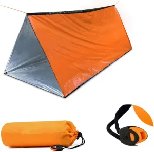 1 Piece Survival Shelter, Polyester Film Emergency Tent Survival Kit with String Bundle Pocket Whistle for Hiking, Car Camping（Orange）