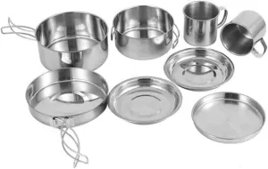 1 Set of Outdoor Camping Pot Stainless Steel Cookware Set Compact Picnic Cooking Kit