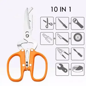 10 in 1 Detachable Stainless Steel Detachable Multifunction Stainless Poultry Kitchen Nutcracker Bottle Opener Scissors (Random Color)