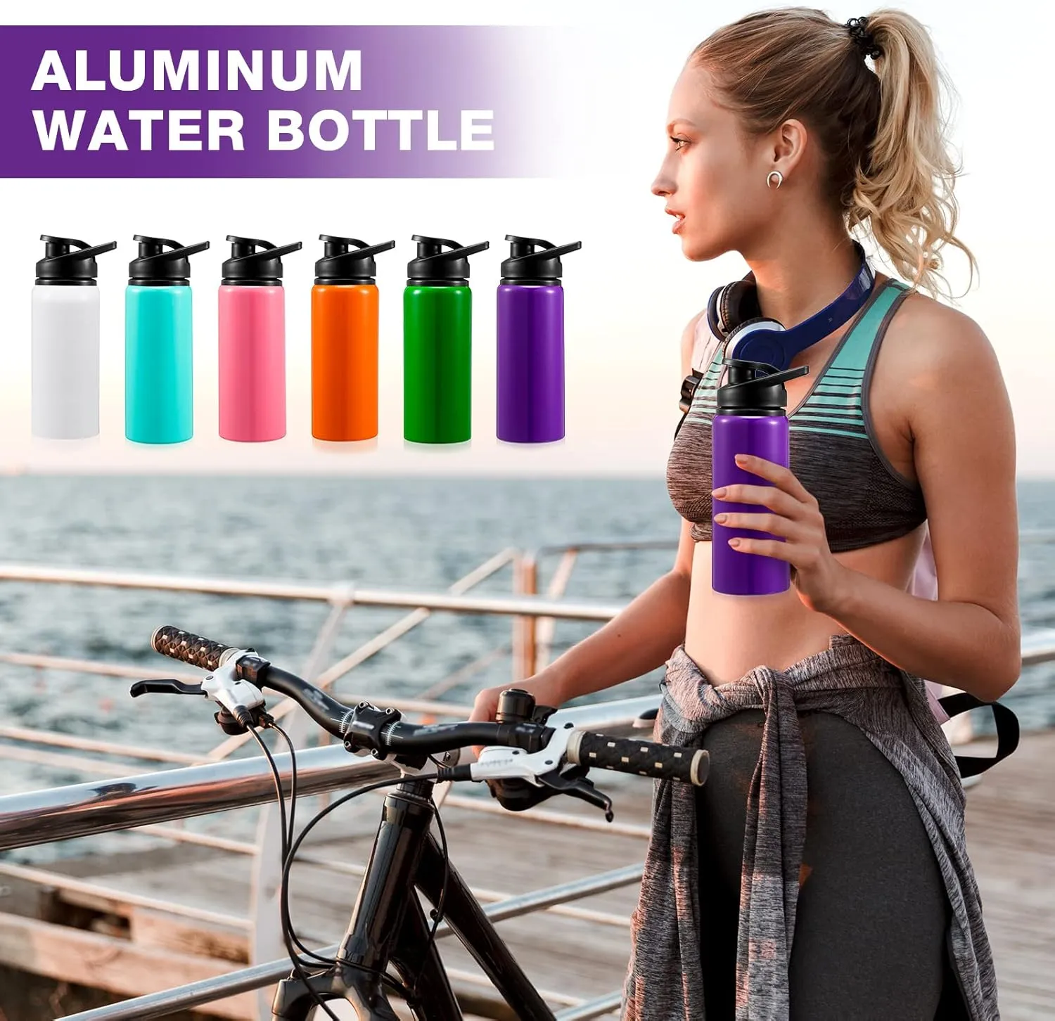 10 Pcs Aluminum Water Bottle 17 Oz Reusable Bike Snap Lid Metal Water Bottle Lightweight Portable Sports Leak Proof Gym for Travel Camping Hiking
