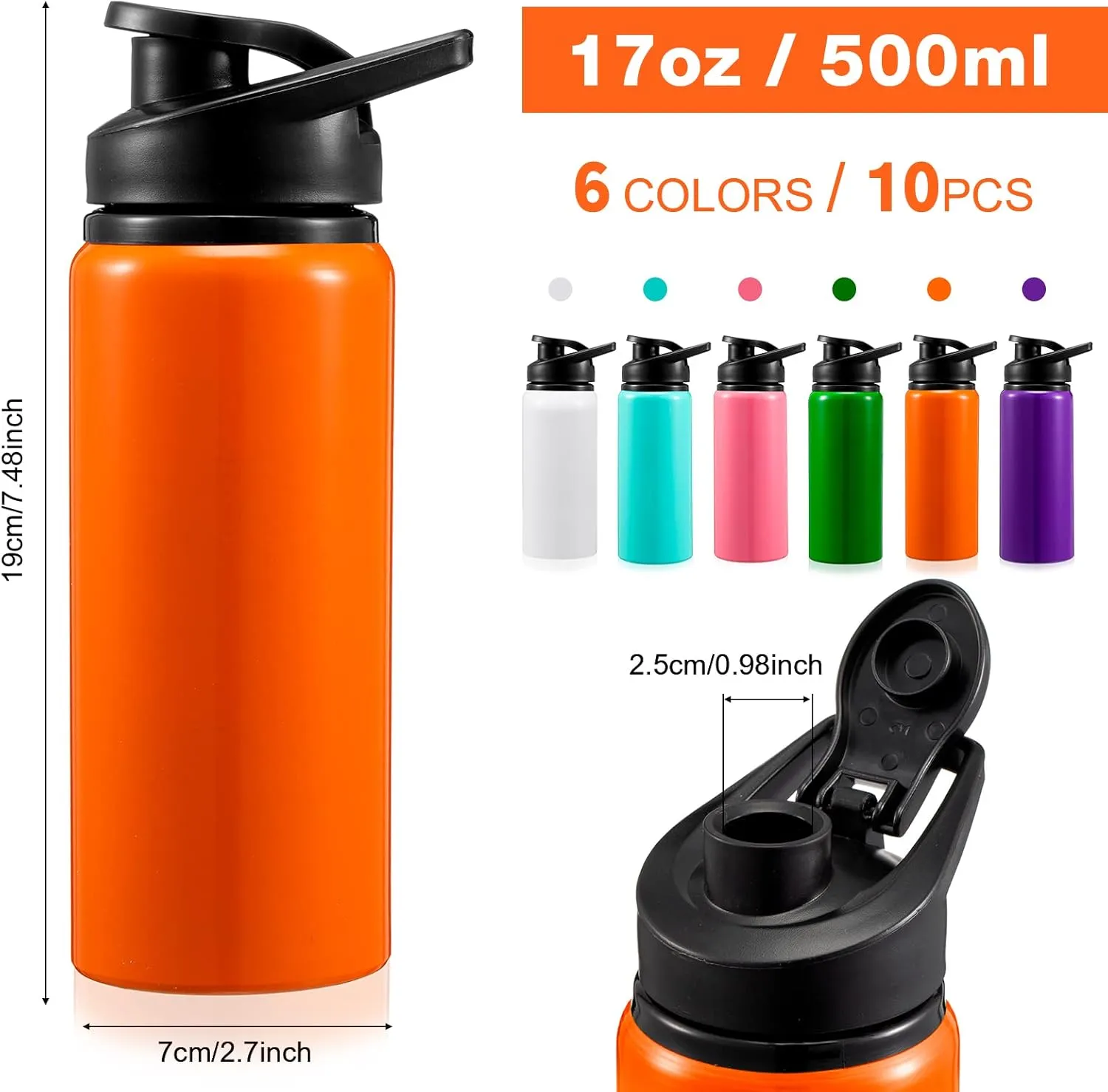 10 Pcs Aluminum Water Bottle 17 Oz Reusable Bike Snap Lid Metal Water Bottle Lightweight Portable Sports Leak Proof Gym for Travel Camping Hiking