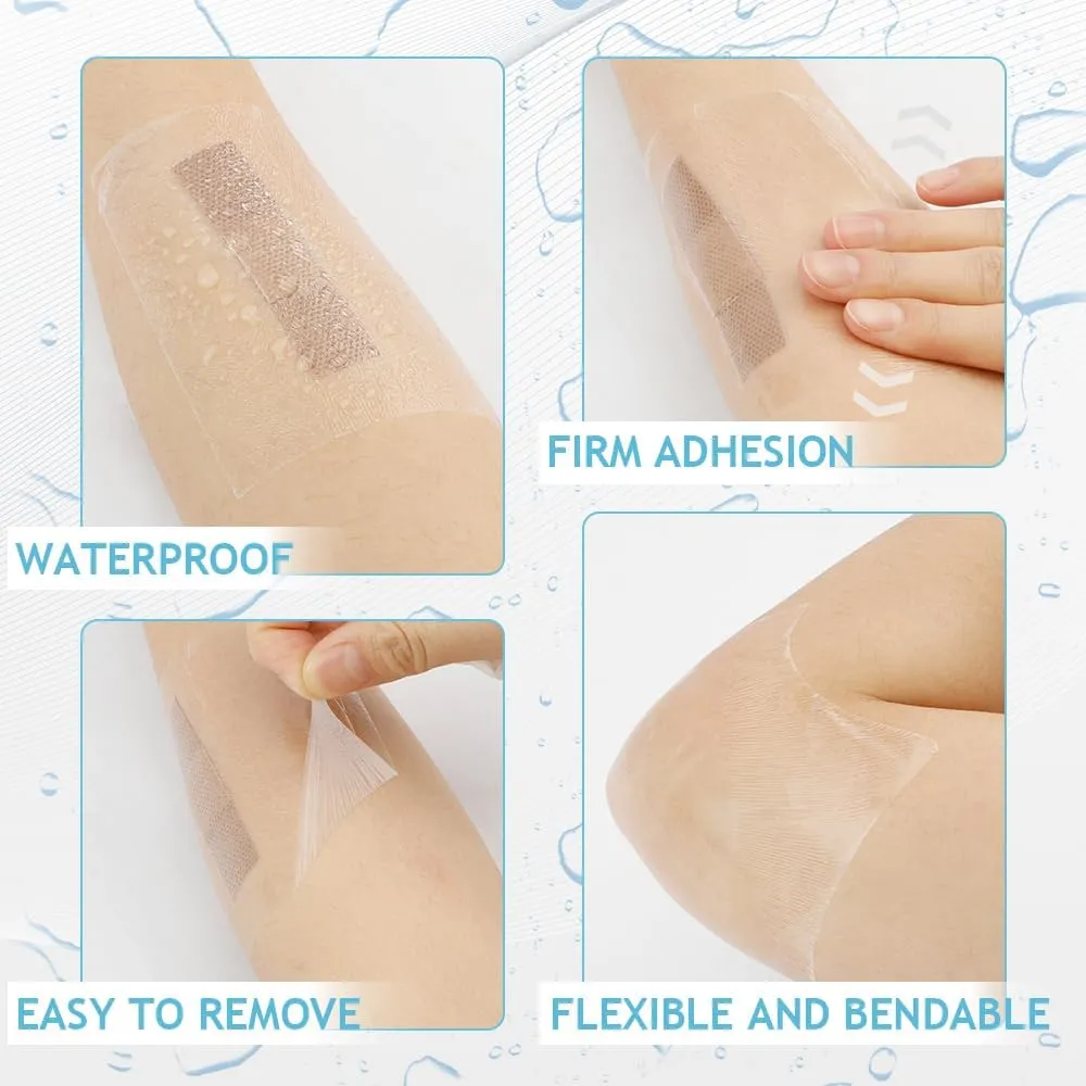 100 Pcs Tattoo Aftercare,Waterproof Bandages for Swimming,Waterproof Bandages for Wounds,Second Skin Tattoo Cover Up Tape,4 Size Wound Seal,Transparent Film Dressing,Clear Band Aids,Waterproof Patch