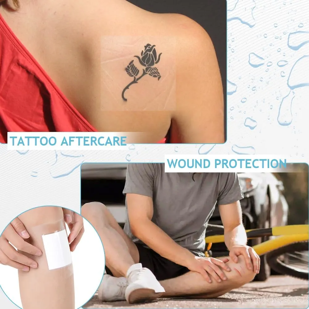 100 Pcs Tattoo Aftercare,Waterproof Bandages for Swimming,Waterproof Bandages for Wounds,Second Skin Tattoo Cover Up Tape,4 Size Wound Seal,Transparent Film Dressing,Clear Band Aids,Waterproof Patch