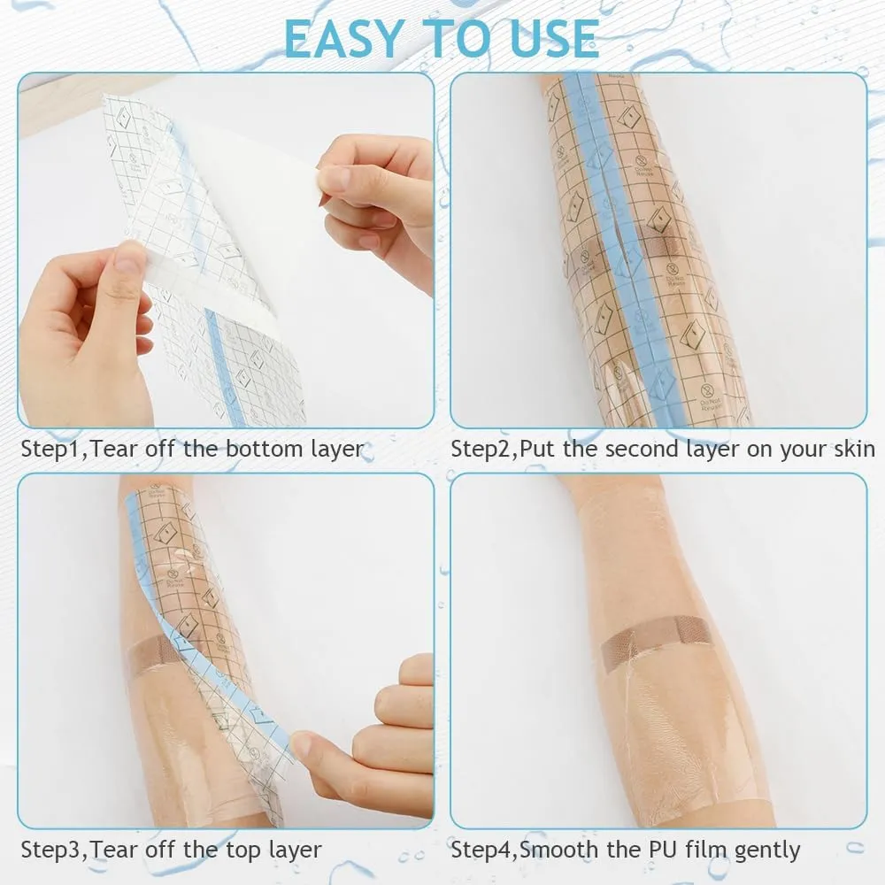 100 Pcs Tattoo Aftercare,Waterproof Bandages for Swimming,Waterproof Bandages for Wounds,Second Skin Tattoo Cover Up Tape,4 Size Wound Seal,Transparent Film Dressing,Clear Band Aids,Waterproof Patch