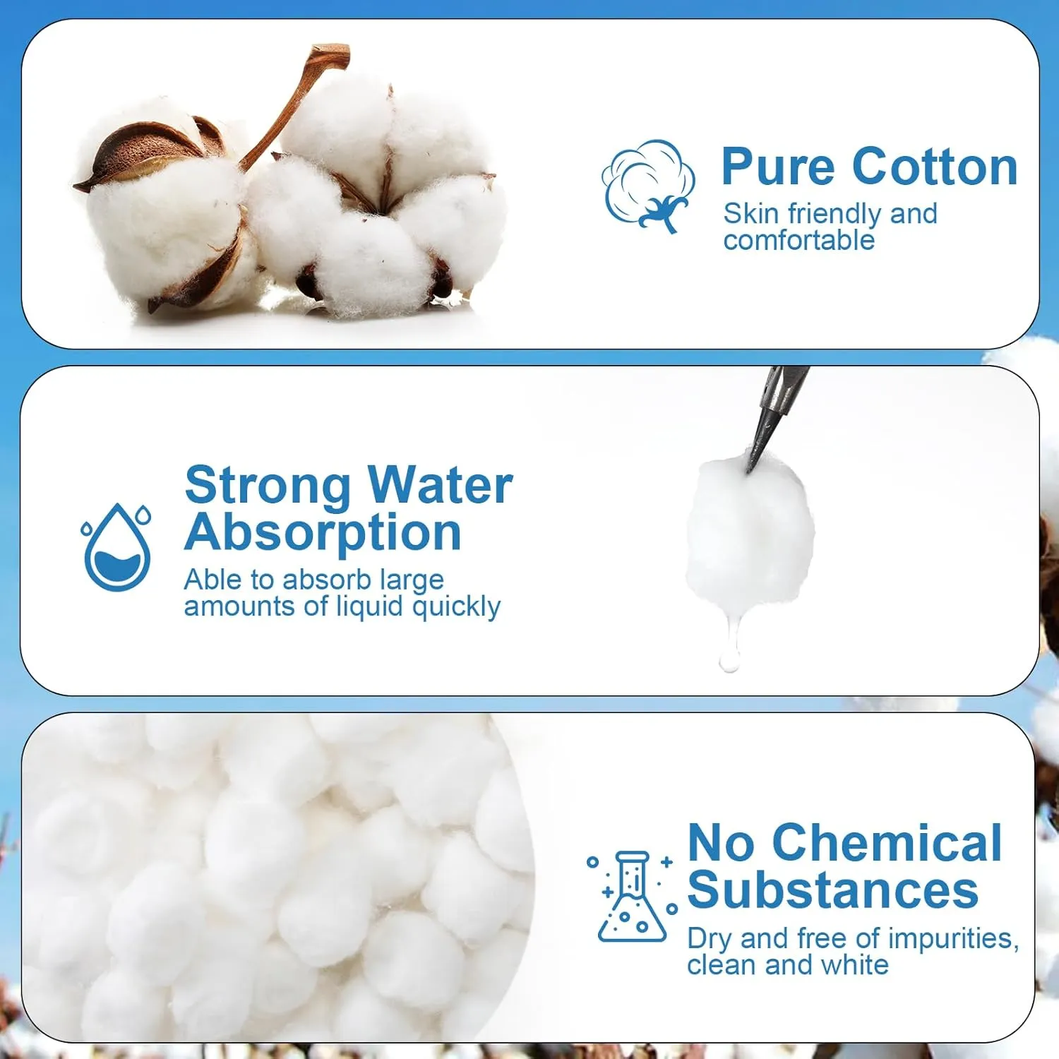 1000 Pcs Soft Cotton Ball Bulk Organic Medium Cotton Ball for Absorbent Multipurpose Pure Nail Polish Remover Makeup Removal First Aid Face Crafting Cleaning Skin Applying Lotion