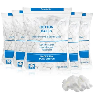 1000 Pcs Soft Cotton Ball Bulk Organic Medium Cotton Ball for Absorbent Multipurpose Pure Nail Polish Remover Makeup Removal First Aid Face Crafting Cleaning Skin Applying Lotion