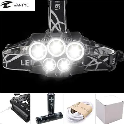 10000 Lumens Head lamp XM-L 3T6 2LED Headlamp USB Headlight 6 Modes Lantern Camping Head Flashlight 18650 battery