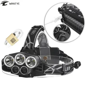 10000 Lumens Head lamp XM-L 3T6 2LED Headlamp USB Headlight 6 Modes Lantern Camping Head Flashlight 18650 battery