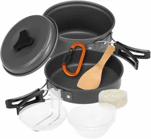 10pcs Set Tableware Camping Cookware Mess Kit Cookset Outdoor Cooking Picnic Equipment Pot Pan Bowls Backpacking Hiking Gear Set