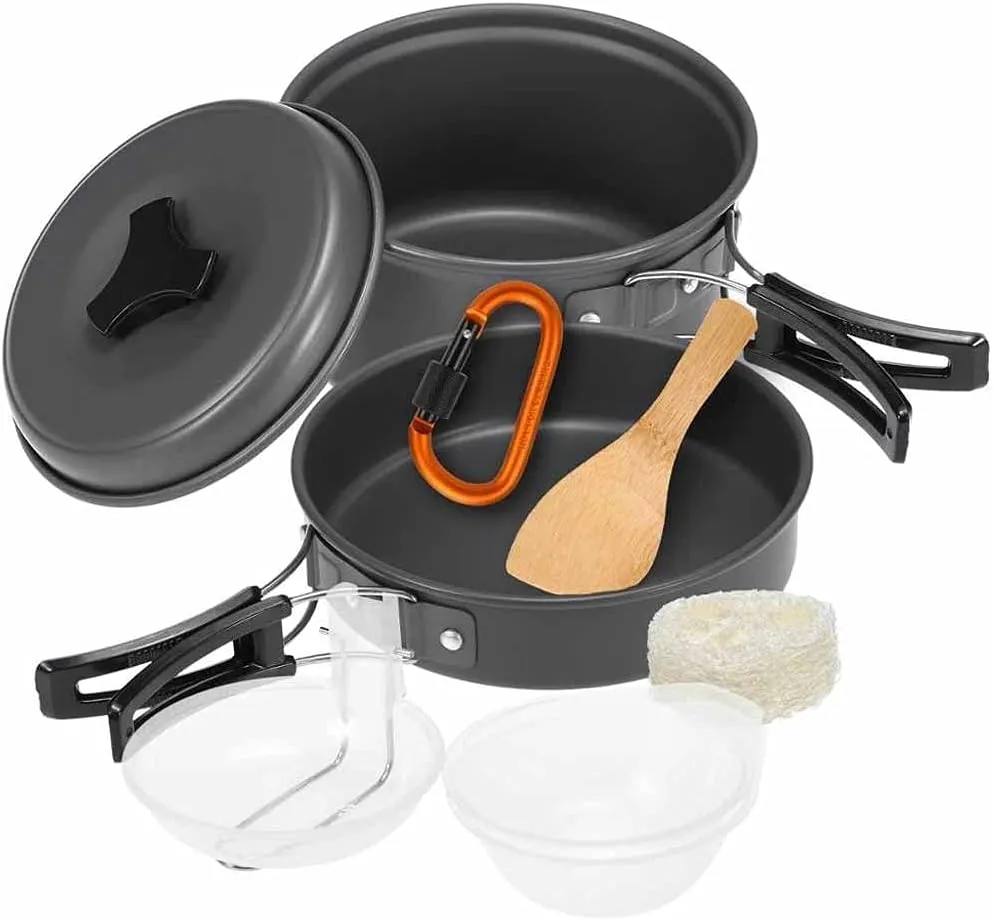 10pcs Set Tableware Camping Cookware Mess Kit Cookset Outdoor Cooking Picnic Equipment Pot Pan Bowls Backpacking Hiking Gear Set