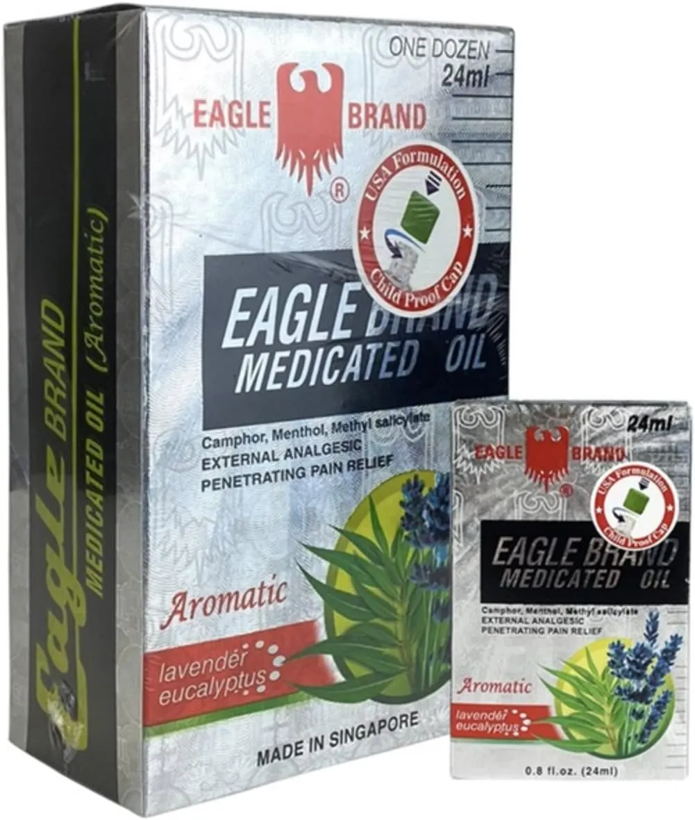 12 Packs - 24ml Brand Medicated Oil External Analgesic (Aromatic-Lavender Eucalyptus) Dầu gió 24ml 鹰标德国风油精(薰衣草尤加利香味) (十二瓶装)