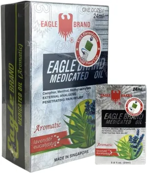 12 Packs - 24ml Brand Medicated Oil External Analgesic (Aromatic-Lavender Eucalyptus) Dầu gió 24ml 鹰标德国风油精(薰衣草尤加利香味) (十二瓶装)