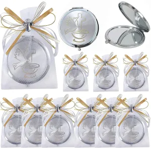 12 Pcs Baptism Compact Mirror Favor -First Communion/Bautizo Recuerdos/Holy Spirit Makeup Compact with Decorated Pouch for Girl Girl