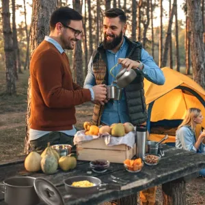 12-Piece Camping Cookware Set | Lightweight Anodized Aluminum Mess Kit with Foldable Handles and Insulated Storage for Outdoor Cooking