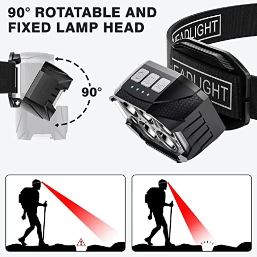 1200 Lumen LED Rechargeable Headlamp, Motion Sensor, Waterproof Headlight, 360° Beam Angle, Outdoor Camping and Fishing Head Lamp
