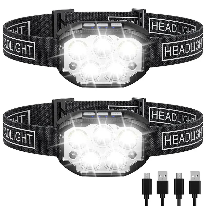 1200 Lumen LED Rechargeable Headlamp, Motion Sensor, Waterproof Headlight, 360° Beam Angle, Outdoor Camping and Fishing Head Lamp