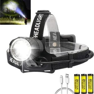 1200000 Lumens Headlamp Rechargeable XHP70.2 Super Bright Powerful LED Headlamp,Adjust Focus 3 Modes Waterproof Headlight,Power Bank Function for Camping Biking Hiking