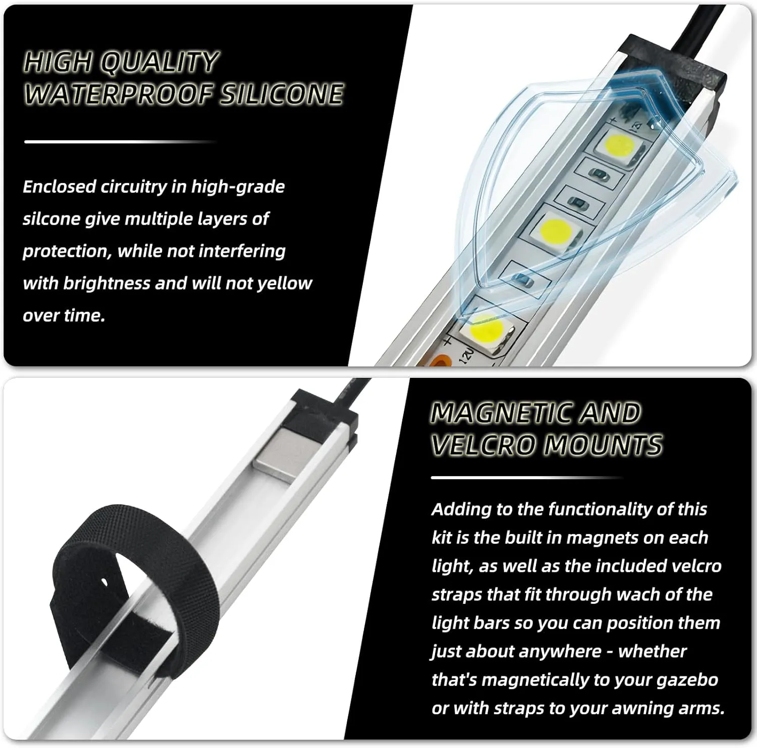 12V LED Interior Light Bar Kit Dimmable Camping String Lights Weatherproof IP67, Magnetic Mounting, All-in-One Portable Lighting for RV, Camping Tent Car Trailer Boat, White 4Pcs