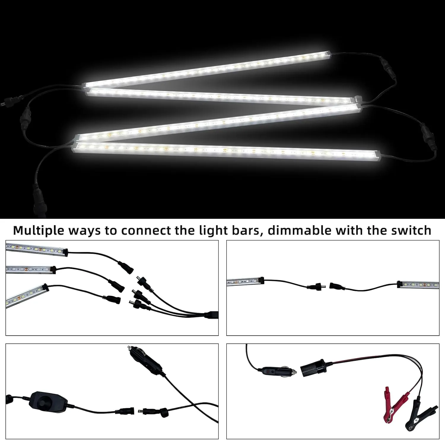 12V LED Interior Light Bar Kit Dimmable Camping String Lights Weatherproof IP67, Magnetic Mounting, All-in-One Portable Lighting for RV, Camping Tent Car Trailer Boat, White 4Pcs