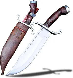 14 Inches Long Hand Forged Bowie Knife - Multi-Use Survival Tool | 5160 Leaf Spring Steel | Rosewood Handle | Includes Leather Scabbard