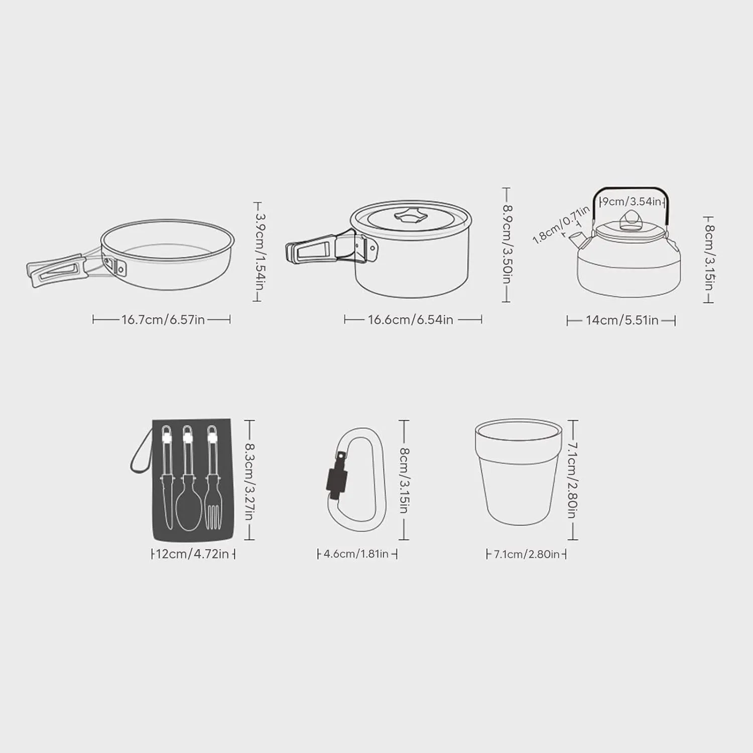 14 Pcs Camping Cookware Mess Kit, Non Stick Pot and Pan Set, with Stainless Steel Cups Plates Forks Knives Spoons for Camping, Backpacking, Outdoor Cooking and Picnic