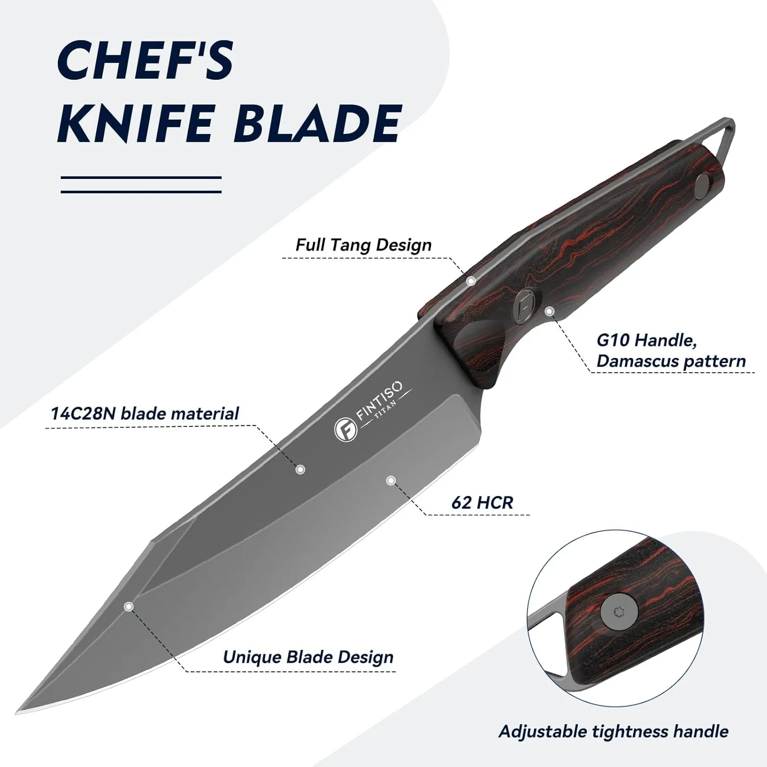 14C28N Steel Viking Knife, Japanese Butcher Knife with G10 Handle, Ultra Sharp Meat Cleaver Boning Knife for Meat Cutting, Outdoor Kitchen Chef Knife Best Gift (Red)
