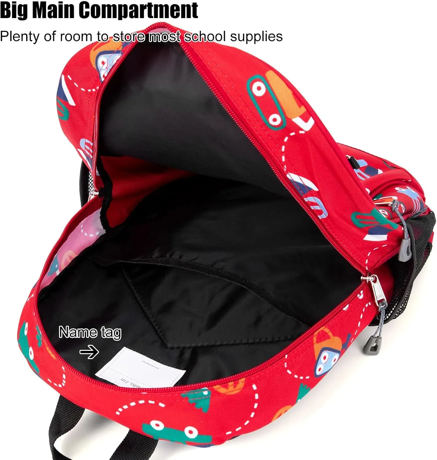 15 Inch Toddler Backpack Boys, Kids Backpack for Preschool or Kindergarten, Cartoon Truck Red