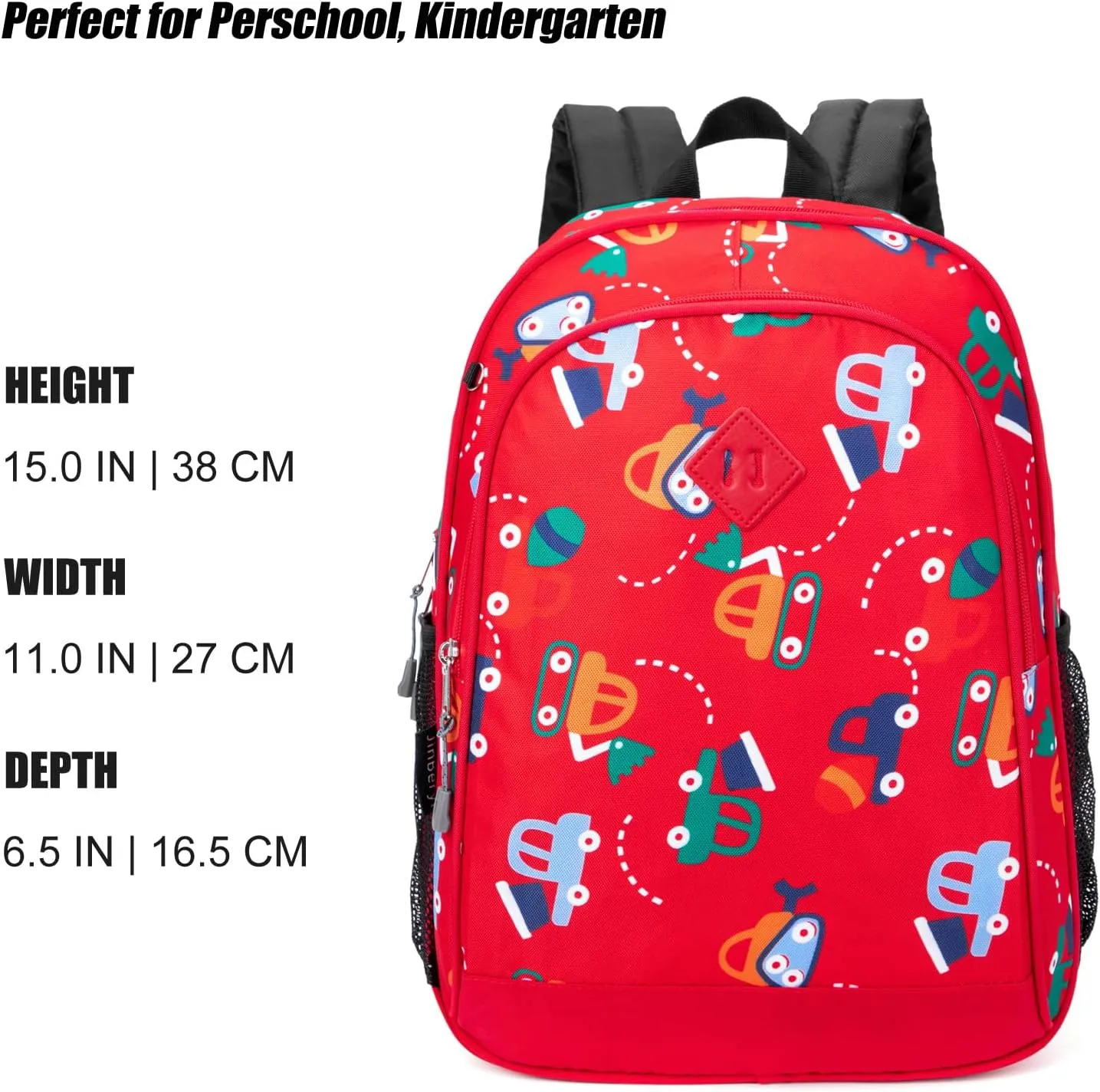 15 Inch Toddler Backpack Boys, Kids Backpack for Preschool or Kindergarten, Cartoon Truck Red