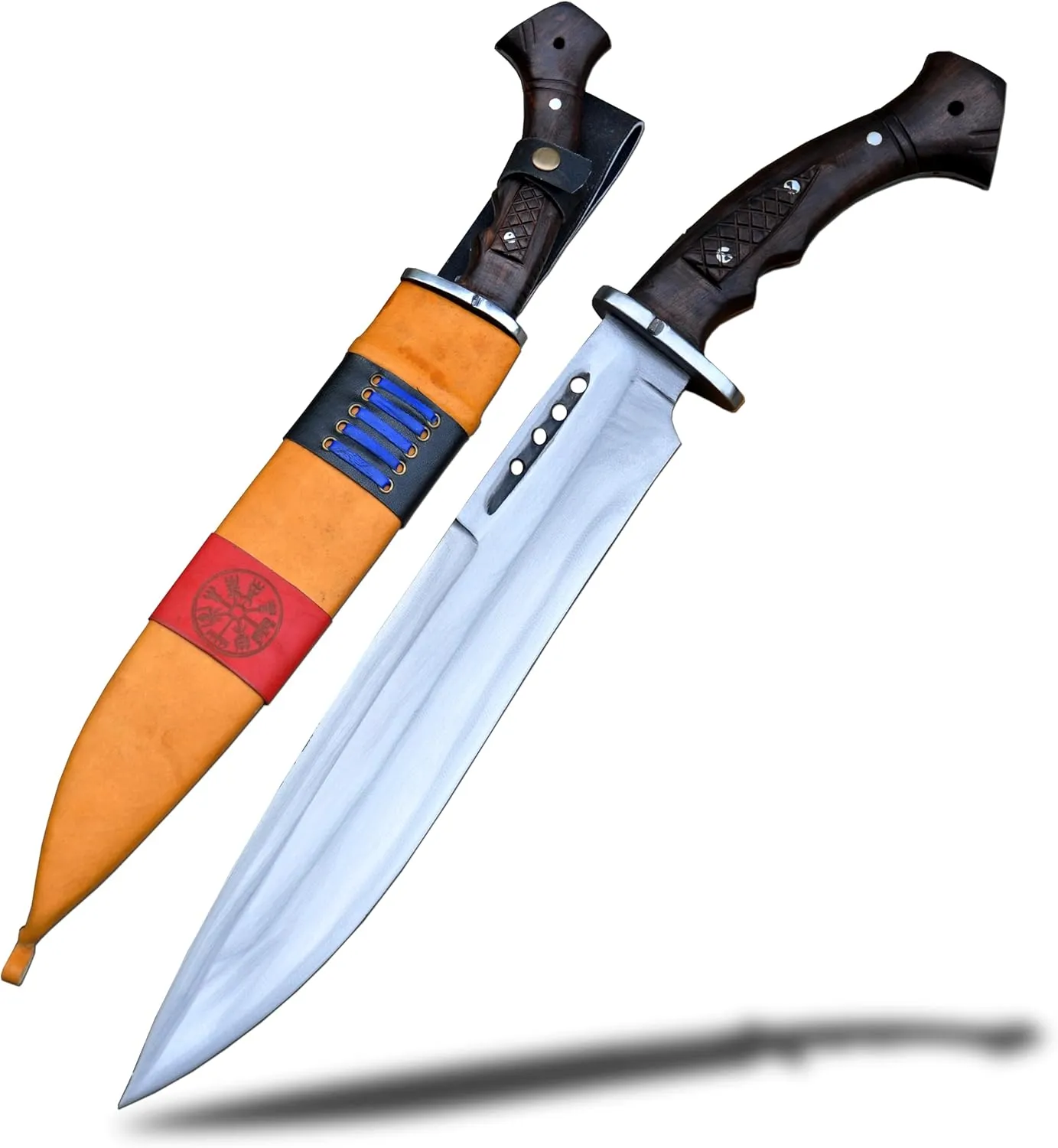 15 inches long Blade Hand-Forged ToothPick Bowie knife – 5160 Carbon Steel Blade, Rosewood Handle, Leather Scabbard – Versatile Tool for Chopping, Carving, Skinning, and More