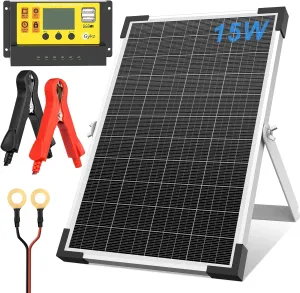 15W 12V Solar Panel Kit, High Efficiency Solar Trickle Charger & Solar Battery Maintainer   Intelligent Charge Controller, Solar Battery Trickle Charger Maintainer for Boat Car RV Motorcycle