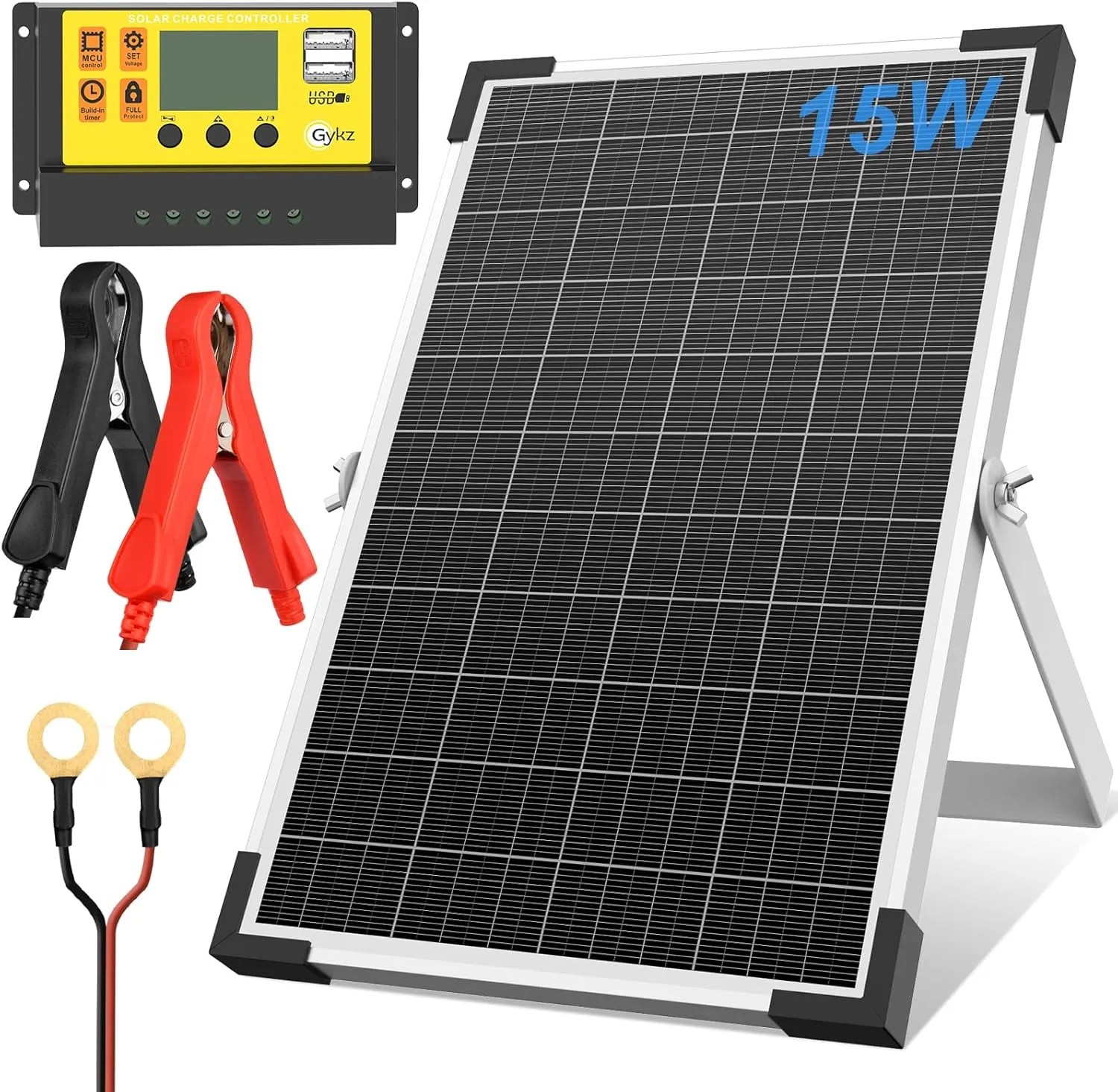 15W 12V Solar Panel Kit, High Efficiency Solar Trickle Charger & Solar Battery Maintainer   Intelligent Charge Controller, Solar Battery Trickle Charger Maintainer for Boat Car RV Motorcycle