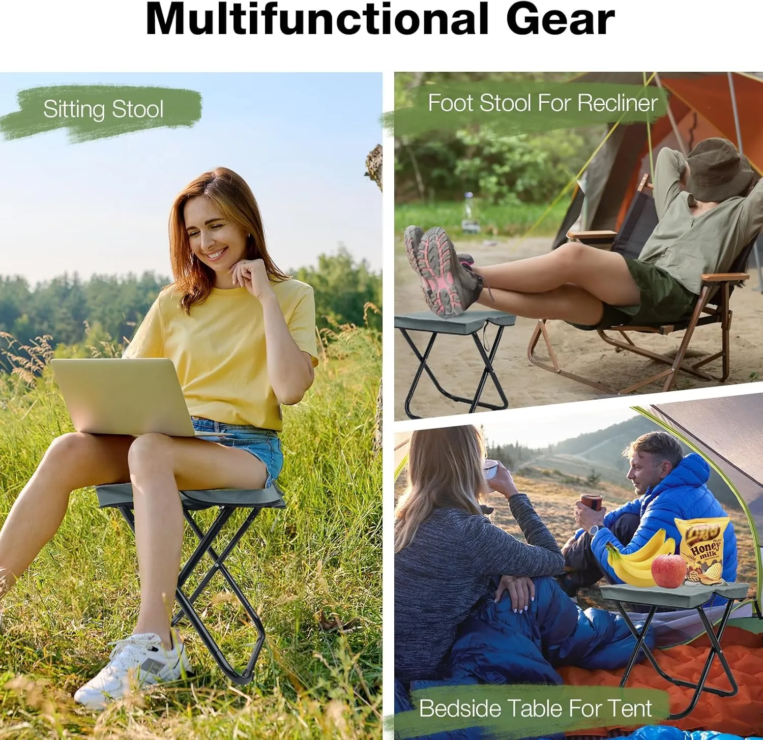 16" Lightweight Foldable Stool, Folding Foot Rest for Adults Heavy Duty Support 350lbs, Portable Seat for Travel Fishing Camping Hiking