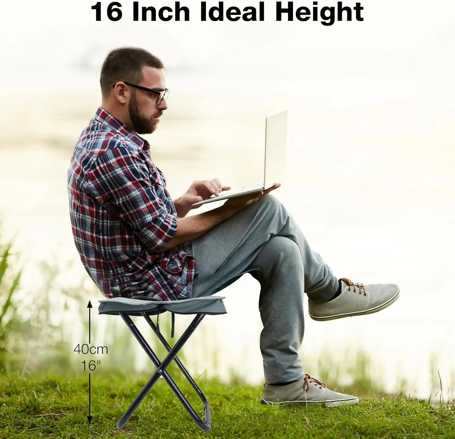16" Lightweight Foldable Stool, Folding Foot Rest for Adults Heavy Duty Support 350lbs, Portable Seat for Travel Fishing Camping Hiking
