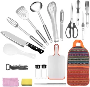19Pcs Camping Cooking Utensil Kit Portable Picnic Cookware Outdoor Kitchen Equipment Gear Campfire Barbecue Appliances with Storage Bag(No shipments on Weekends, Banned from Amazon)