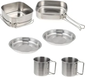 1set Outdoor Cooking Stainless Steel Portable Cookware for Camping Hiking BBQ and Picnic Convenient Folding Handle Design Easy to Use for Outdoor Activities