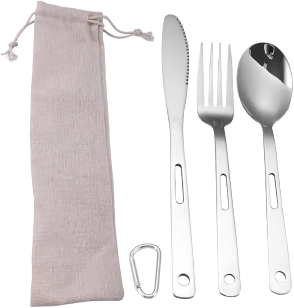1Set Outdoor Cutlery Stainless Steel Tableware for Camping Picnic and Travel Lightweight Compact Durable Design for Easy Carrying