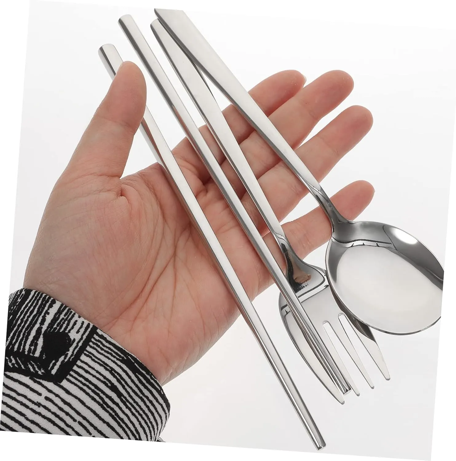 1set Portable Metal Tableware Set Travel Utensil Kit Chopsticks Fork Spoon Case for Outdoor Dining Easy to Clean