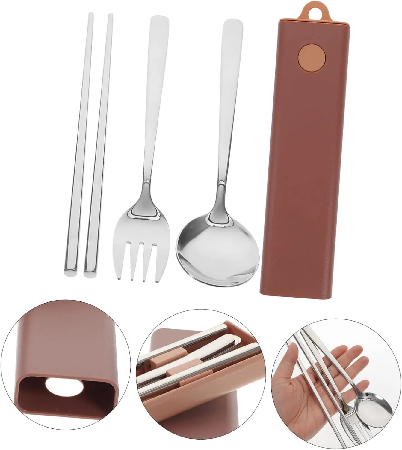 1set Portable Metal Tableware Set Travel Utensil Kit Chopsticks Fork Spoon Case for Outdoor Dining Easy to Clean