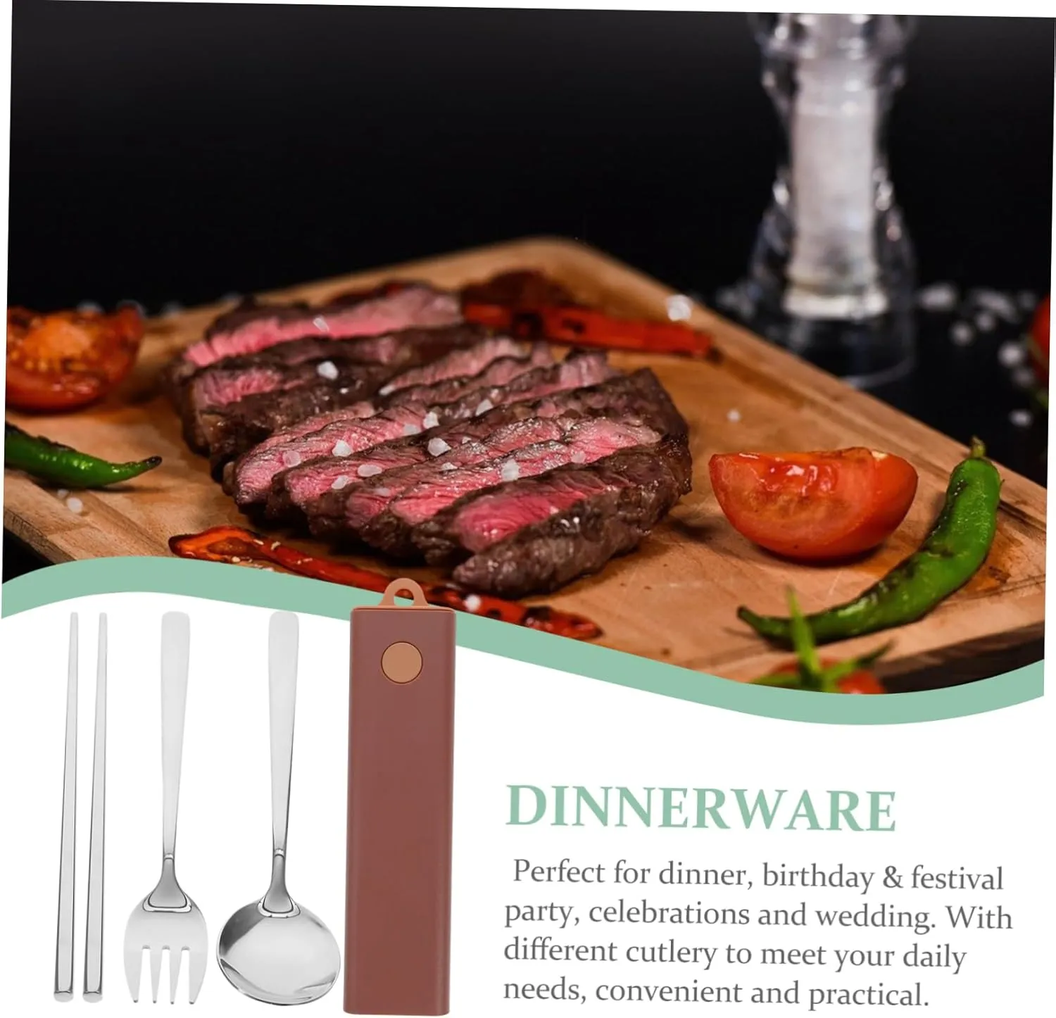 1set Portable Metal Tableware Set Travel Utensil Kit Chopsticks Fork Spoon Case for Outdoor Dining Easy to Clean