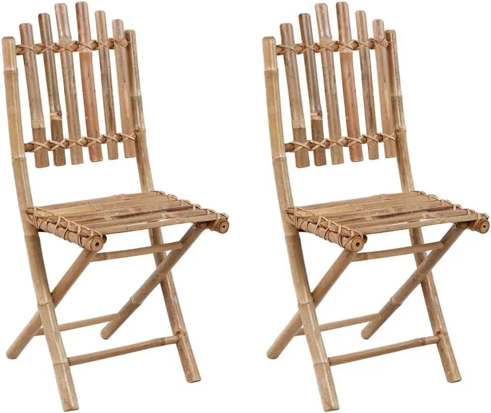 2-Pack Bamboo Folding Patio Chairs with Red Cushions Outdoor Furniture Set, Foldable Garden Chairs for Poolside Lounging, Backyard Dining, Beach Camping (19.7"x16.5"x36.2")