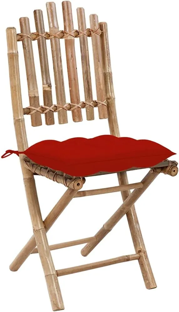 2-Pack Bamboo Folding Patio Chairs with Red Cushions Outdoor Furniture Set, Foldable Garden Chairs for Poolside Lounging, Backyard Dining, Beach Camping (19.7"x16.5"x36.2")