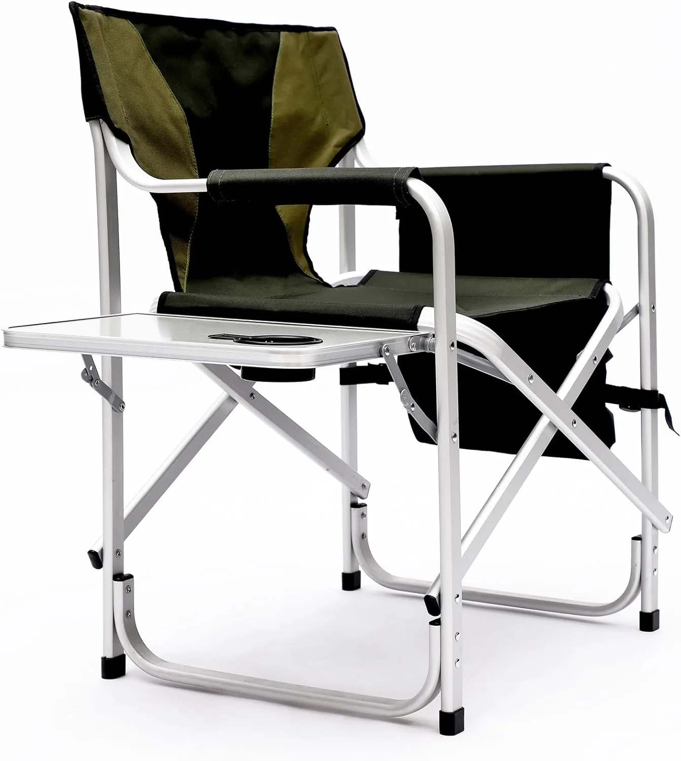 2 Pack Camping Chair, Padded Folding Outdoor Chair with Side Table and Storage Pockets, Lightweight Oversized Directors Chair Fishing Chair for Picnics, BBQ, Beach, Backyard, Party, Patio, Lawn, Green
