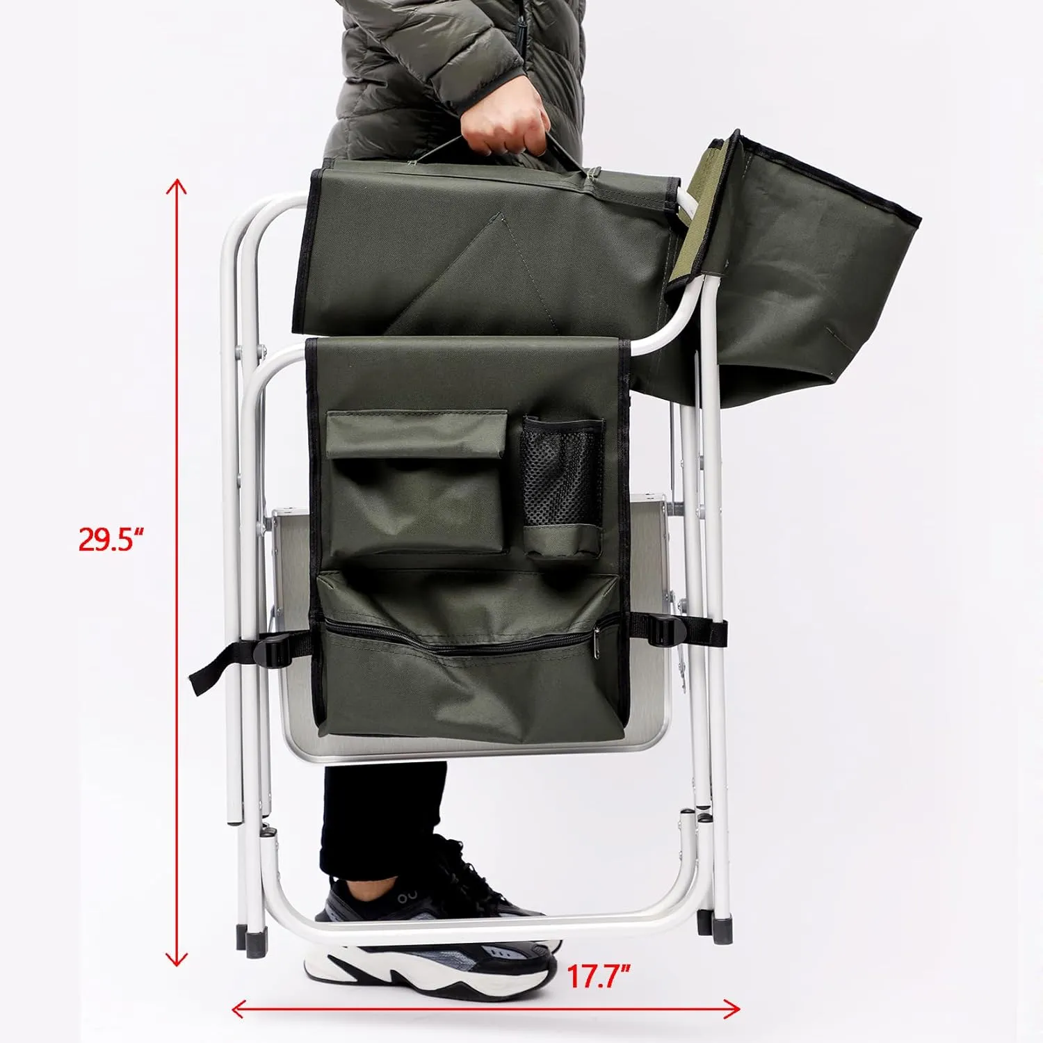 2 Pack Camping Chair, Padded Folding Outdoor Chair with Side Table and Storage Pockets, Lightweight Oversized Directors Chair Fishing Chair for Picnics, BBQ, Beach, Backyard, Party, Patio, Lawn, Green