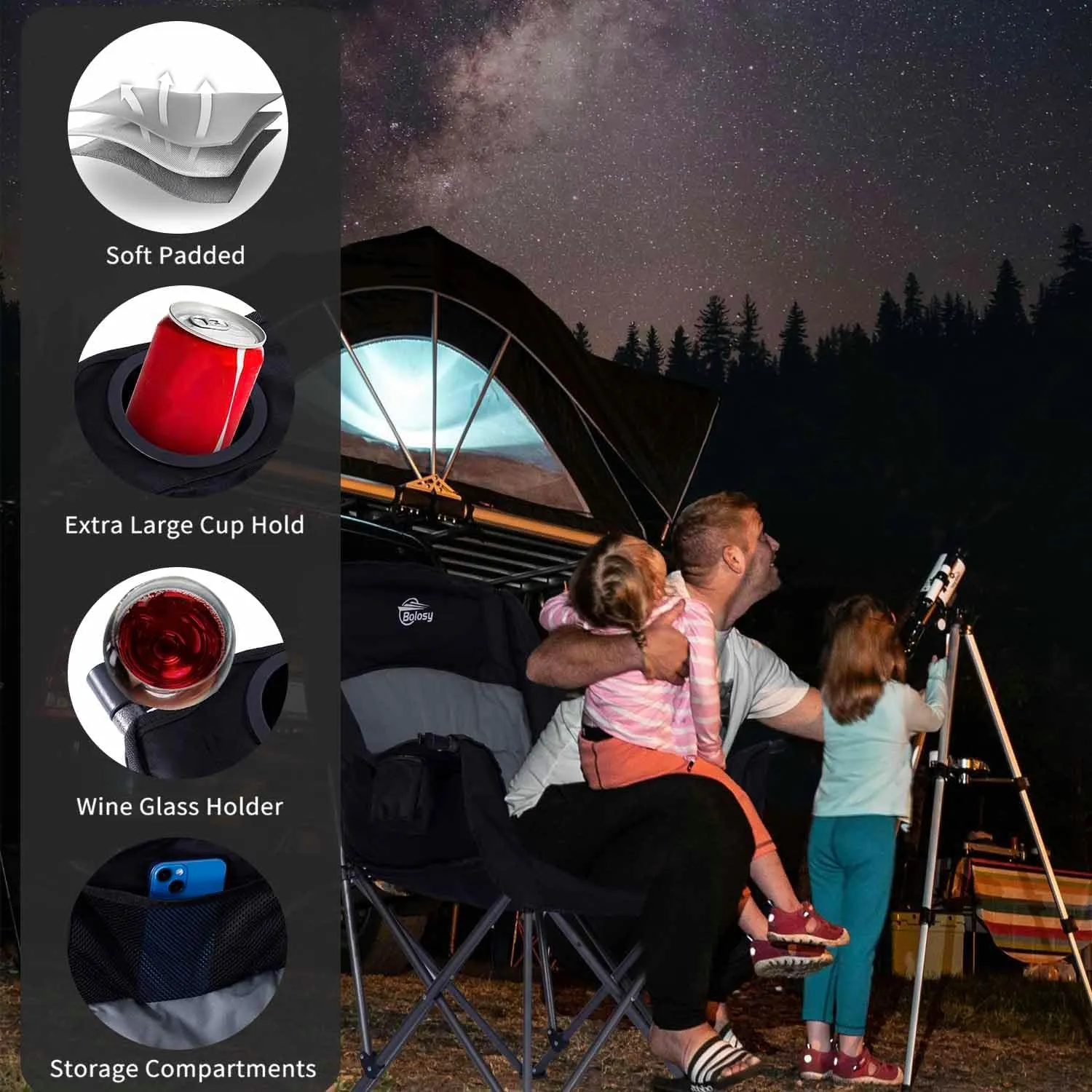 2 Pack Oversized Camping Chairs for Adults Heavy Duty Outdoor Folding Chairs Padded Portable Lawn Chairs XL Camp Chairs with Cup Holder Suproot 500 lbs