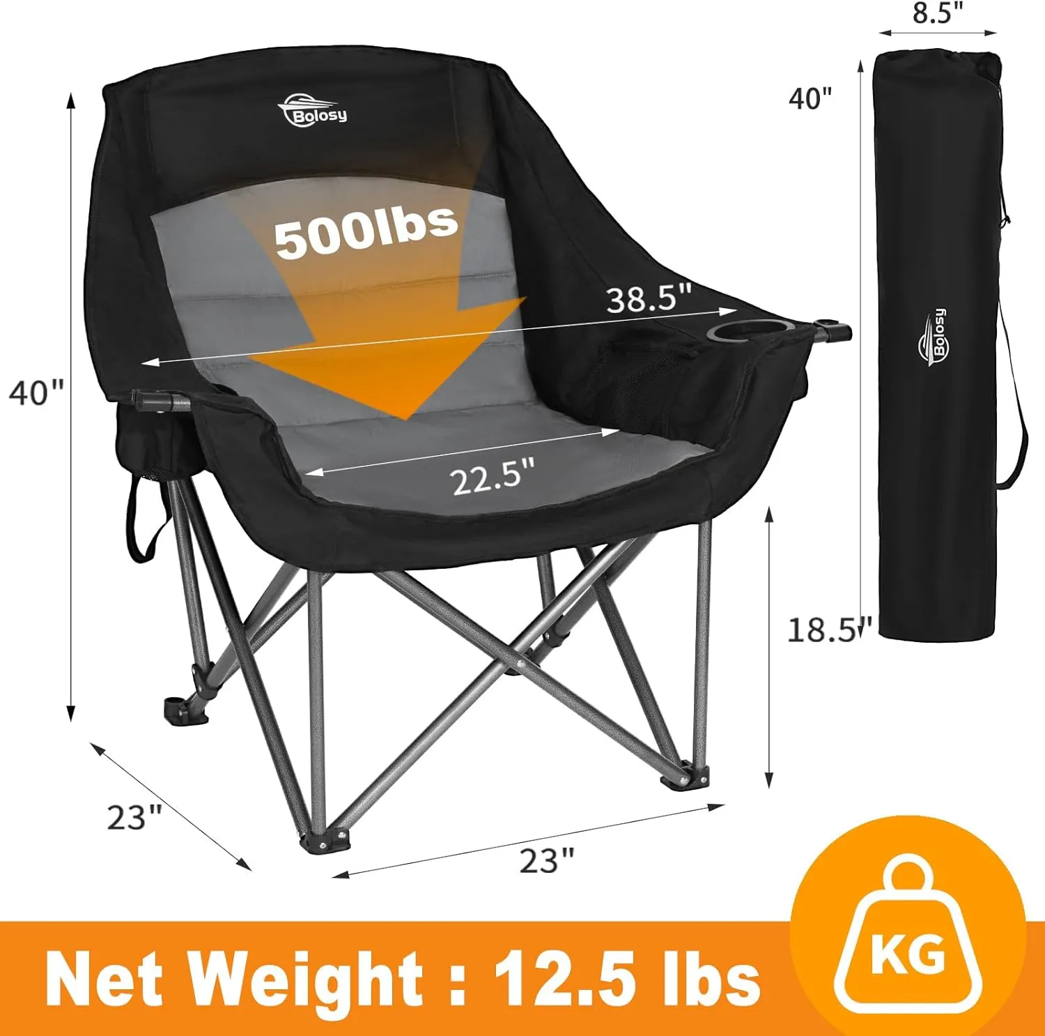 2 Pack Oversized Camping Chairs for Adults Heavy Duty Outdoor Folding Chairs Padded Portable Lawn Chairs XL Camp Chairs with Cup Holder Suproot 500 lbs