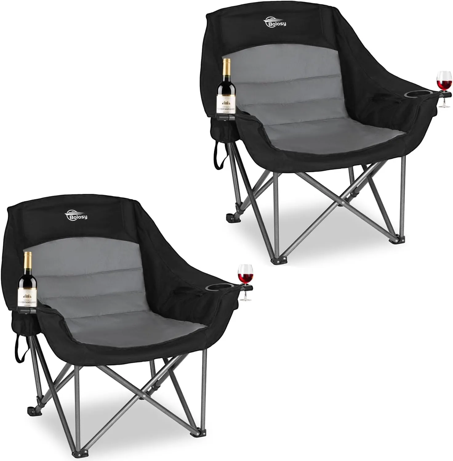 2 Pack Oversized Camping Chairs for Adults Heavy Duty Outdoor Folding Chairs Padded Portable Lawn Chairs XL Camp Chairs with Cup Holder Suproot 500 lbs