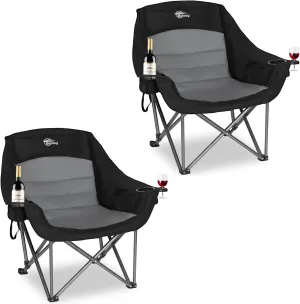 2 Pack Oversized Camping Chairs for Adults Heavy Duty Outdoor Folding Chairs Padded Portable Lawn Chairs XL Camp Chairs with Cup Holder Suproot 500 lbs
